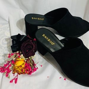 Bambo Black Faux Suede Mules size 6